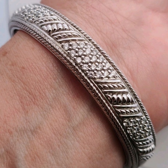 Judith Ripka Sterling Silver and CZ Hinged Cuff Bracelet - Picture 2 of 5